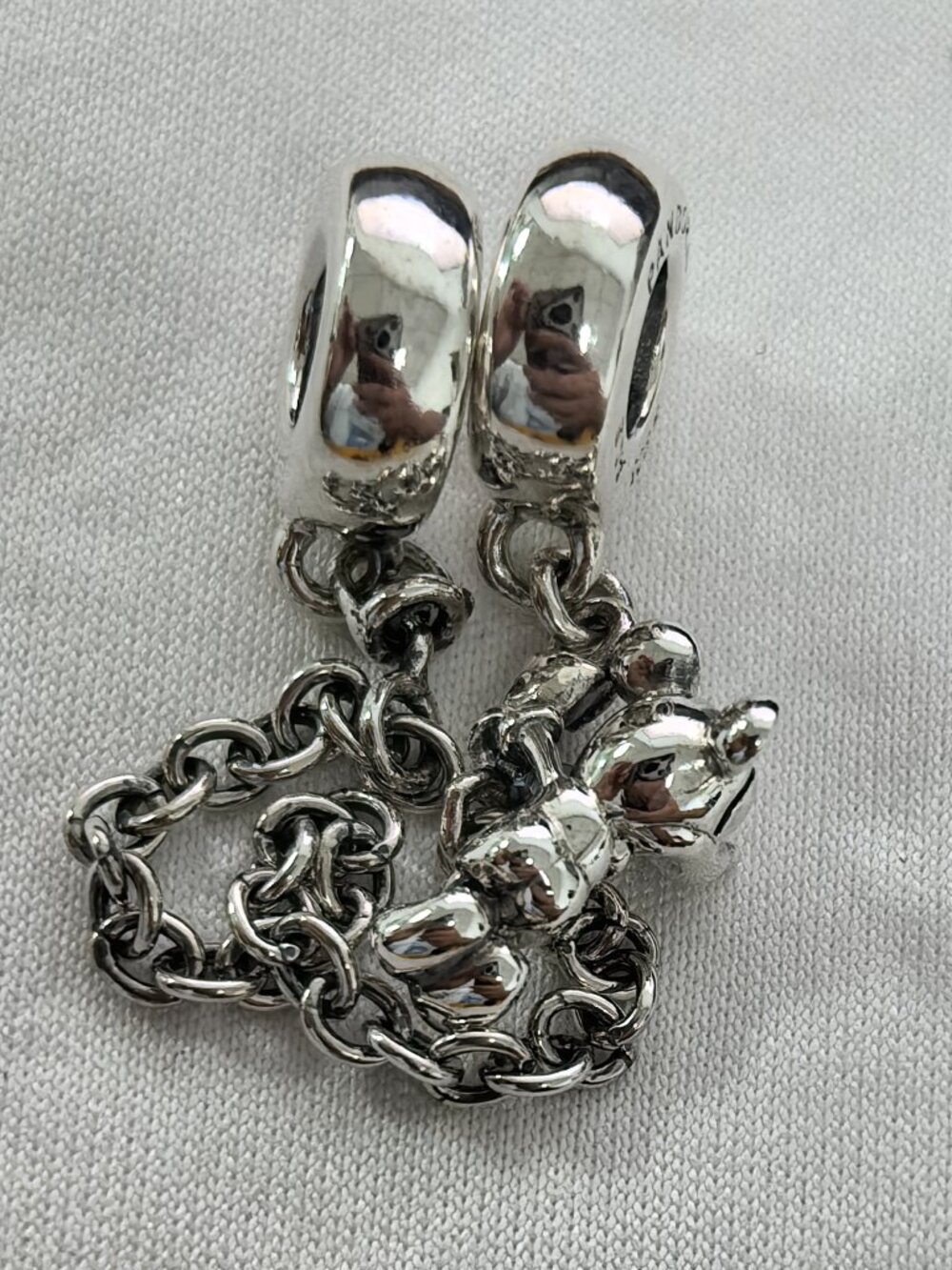 Pandora Disney, Climbing Mickey Safety Chain, Red CZ, S925 Silver Jewelry - Picture 3 of 4